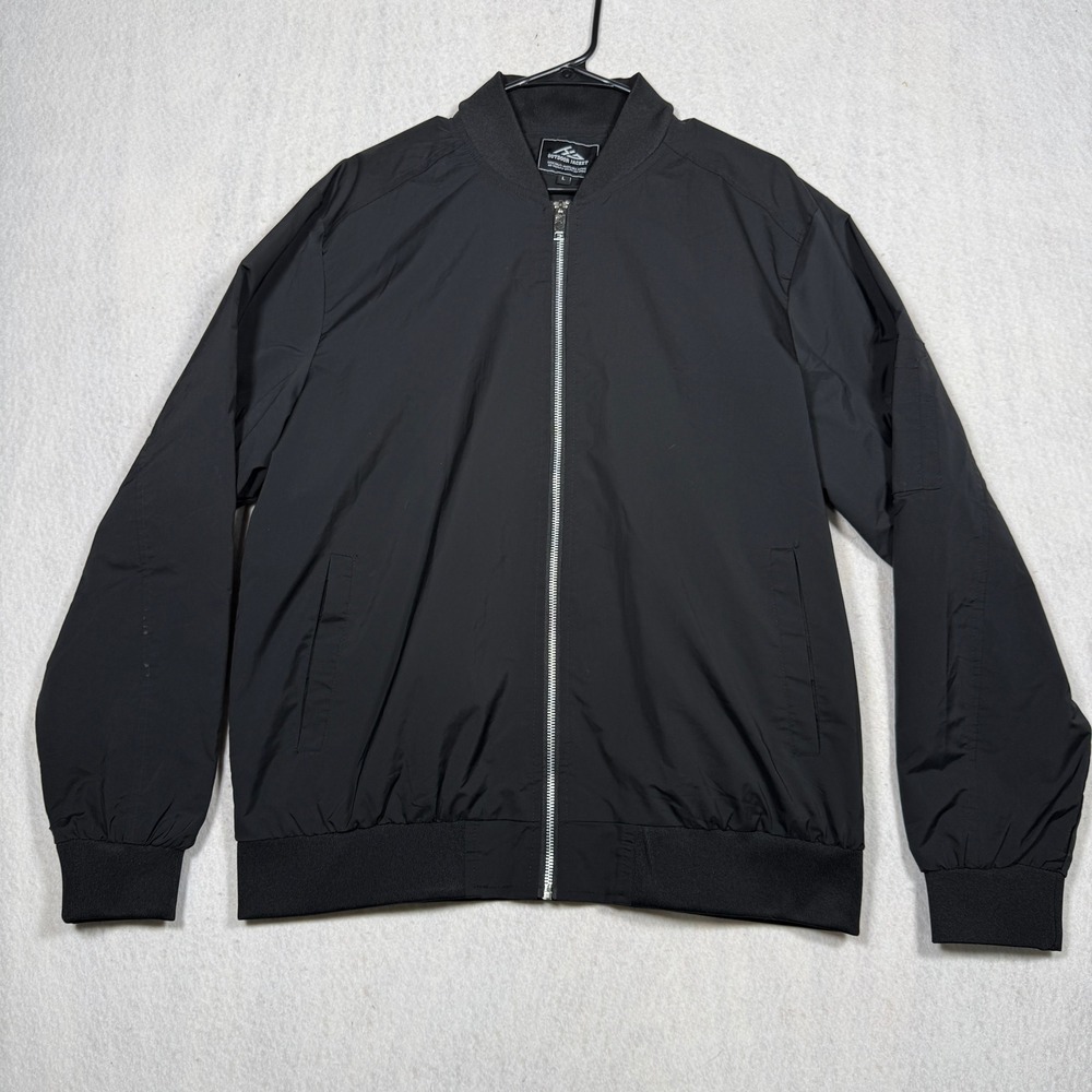 Outdoor Jacket Mens Large Black Cotton Casual Bomber Windbreaker Full Zip Coat